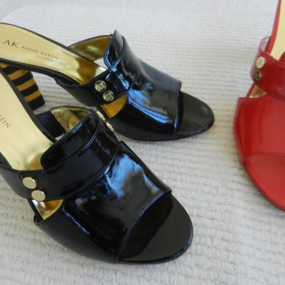 TWO PAIRS AK Anne Klein Red & BLACK PATENT Open Toe Slide Sandals Size 10M - Picture 12 of 14
